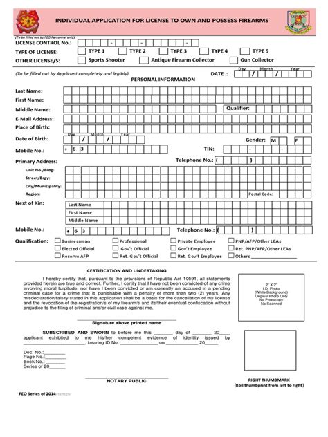 LICENSE TO OWN AND POSSESS FIREARMS APPLICATION .